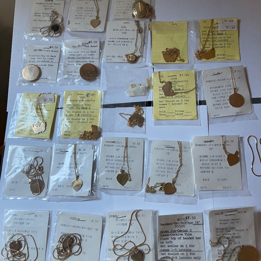 Collection Of Vintage Gold Tone Necklaces & 2 Pins For Engraving- 24 Pieces